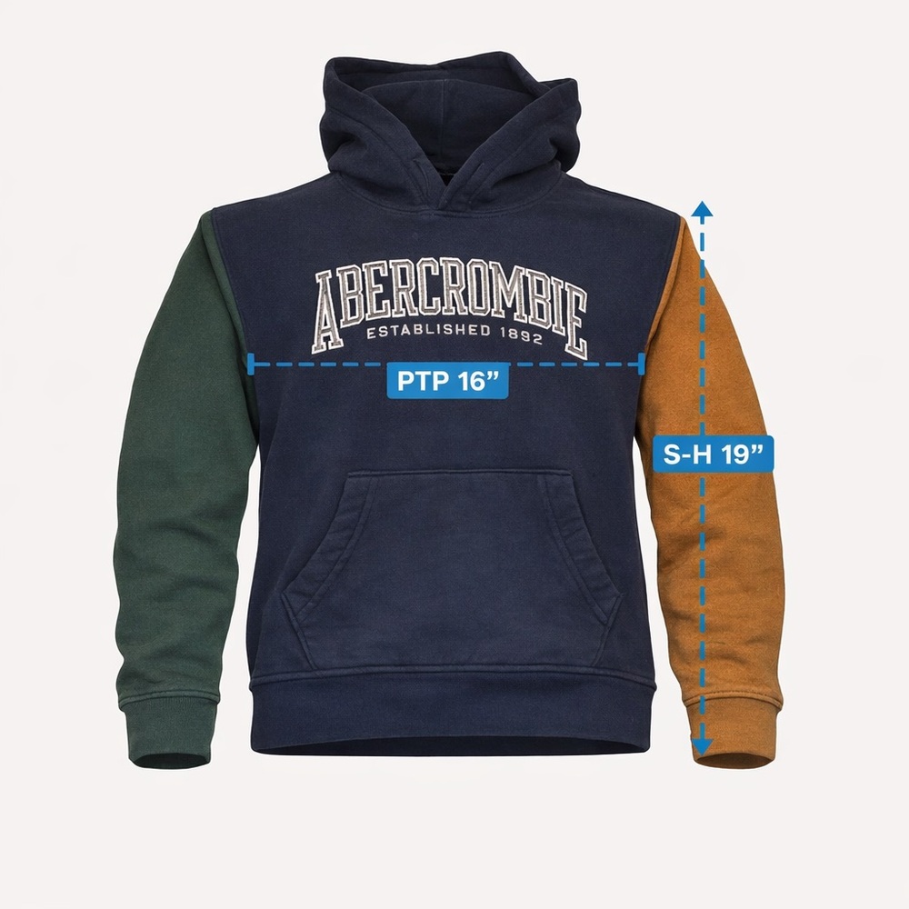 Abercrombie & Fitch Navy Hoodie with Green and Tan Sleeves